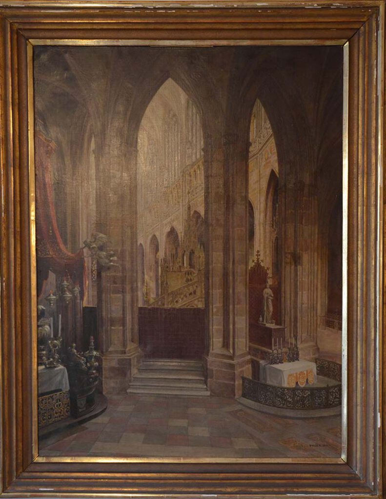 Katedrála sv. Víta - pohled do presbyteria, olej 124x97 cm, signován 1946